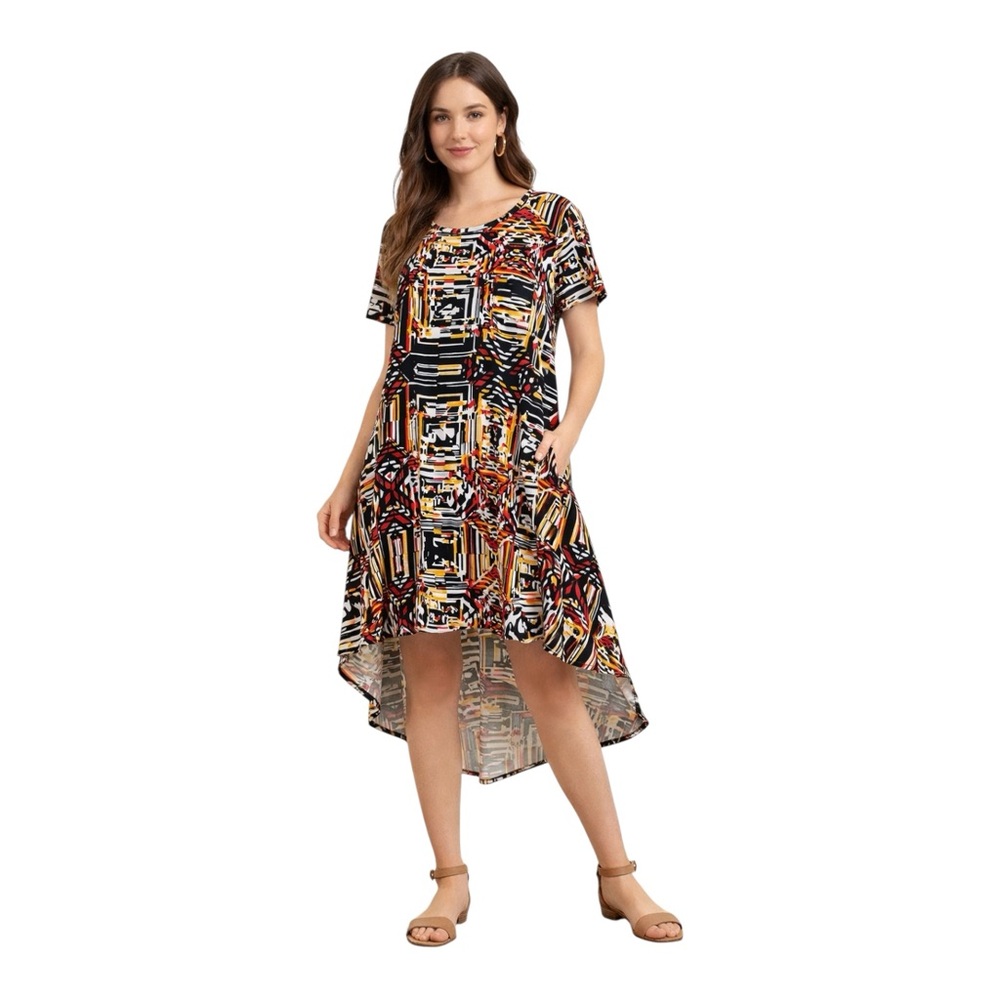 LuLaRoe Carly Dress XL Geometric Print High Low Swing Tunic